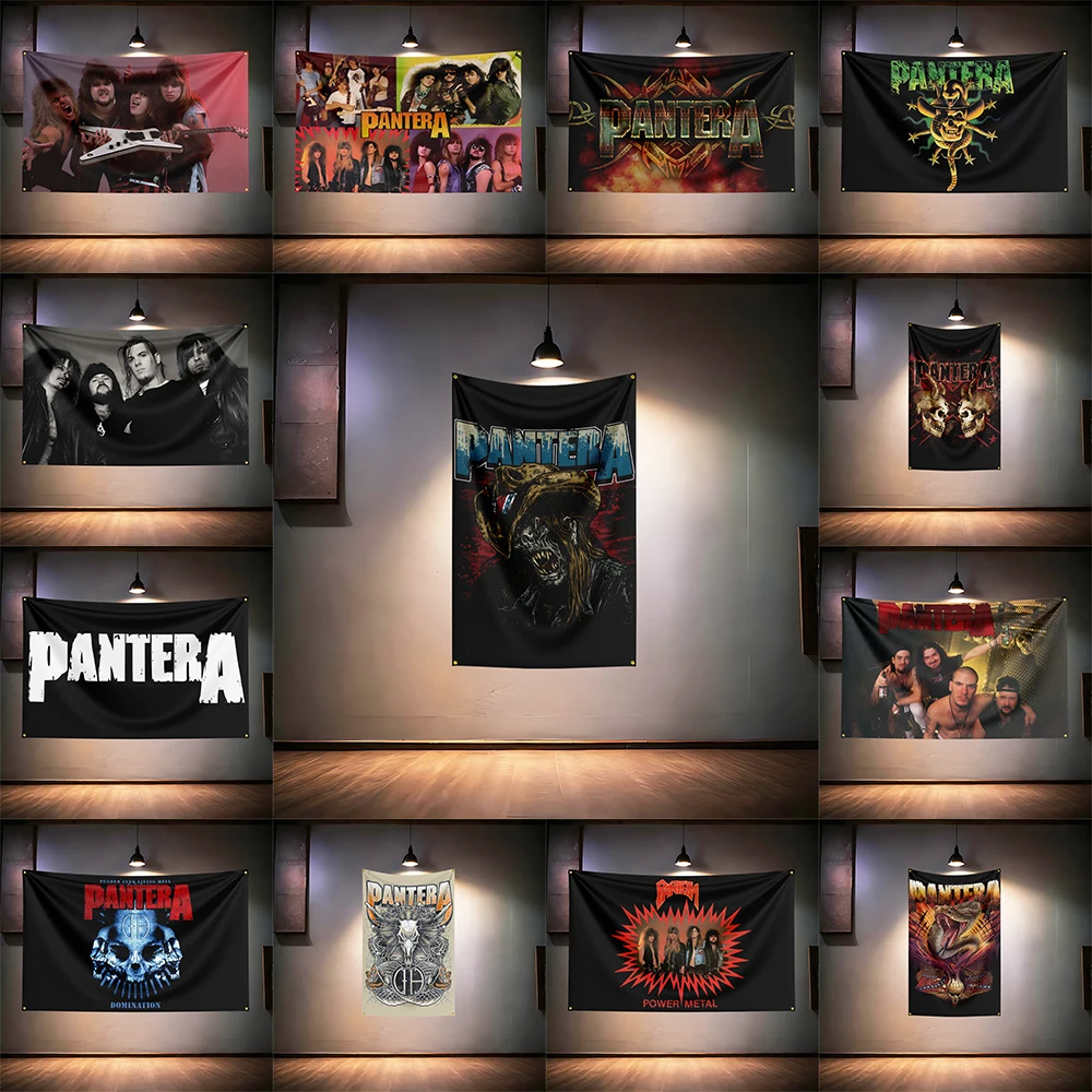 Vintage Pantera Heavy Metal Rock Banner, Skull Snake Gothic Wall Tapestry Flag for Man Cave Bedroom Music Room Decoration
