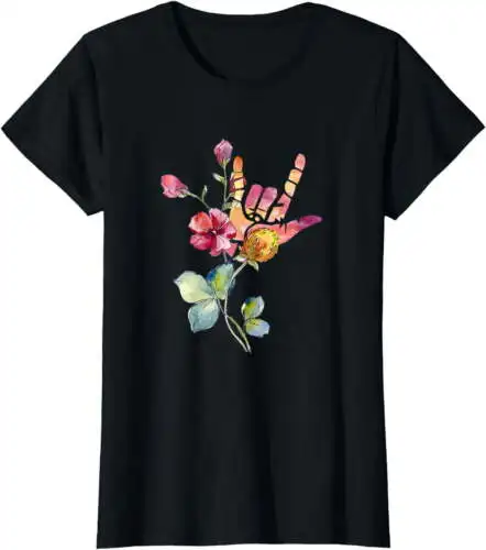 Deaf Pride ASL Teacher Floral ILY Love Sign Language T-Shirt Gift