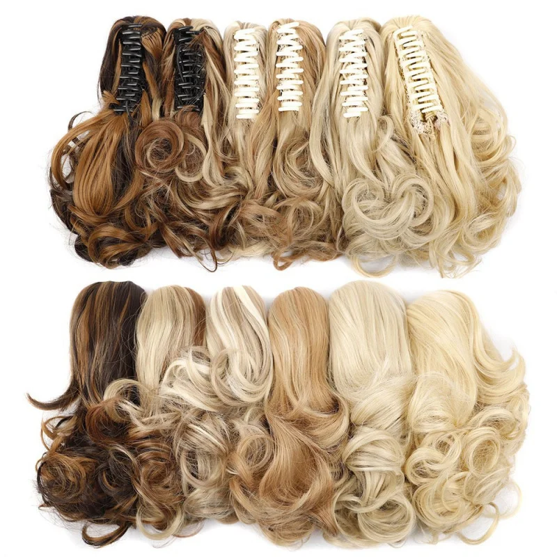 Peluca de cola de caballo de estilo europeo y americano para mujer con clip de garra y cola de caballo resaltada de dos tonos pinza de pelo sintético Shor