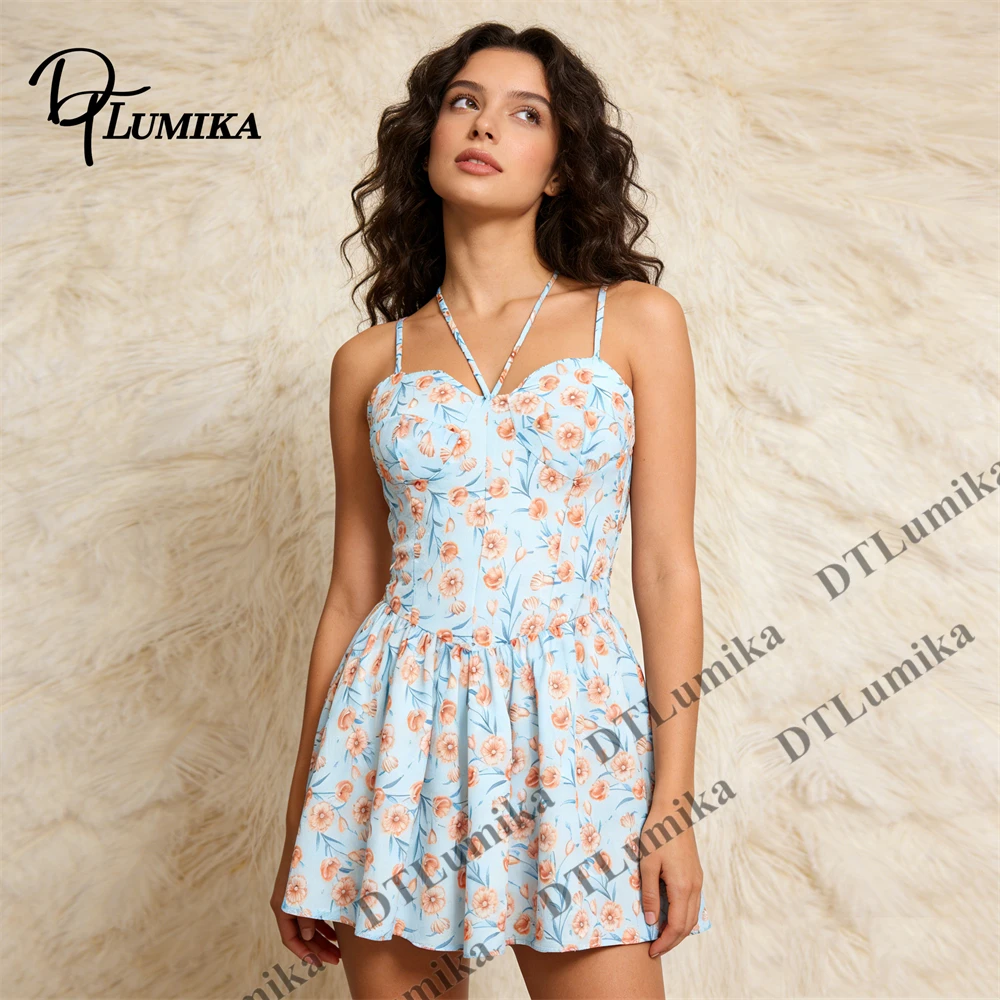 

Floral Print Spaghetti Strap Midi Dress, Ruched Waist Summer Sundress for Beach Vacation Party Daily Wear