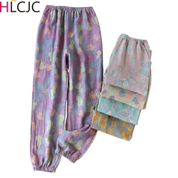 Spring Summer New Women Sleep Bottoms Pajama Pants Soft Cotton Lounge Trousers Elastic Waist Thin Home Style Nightwear Home Pant