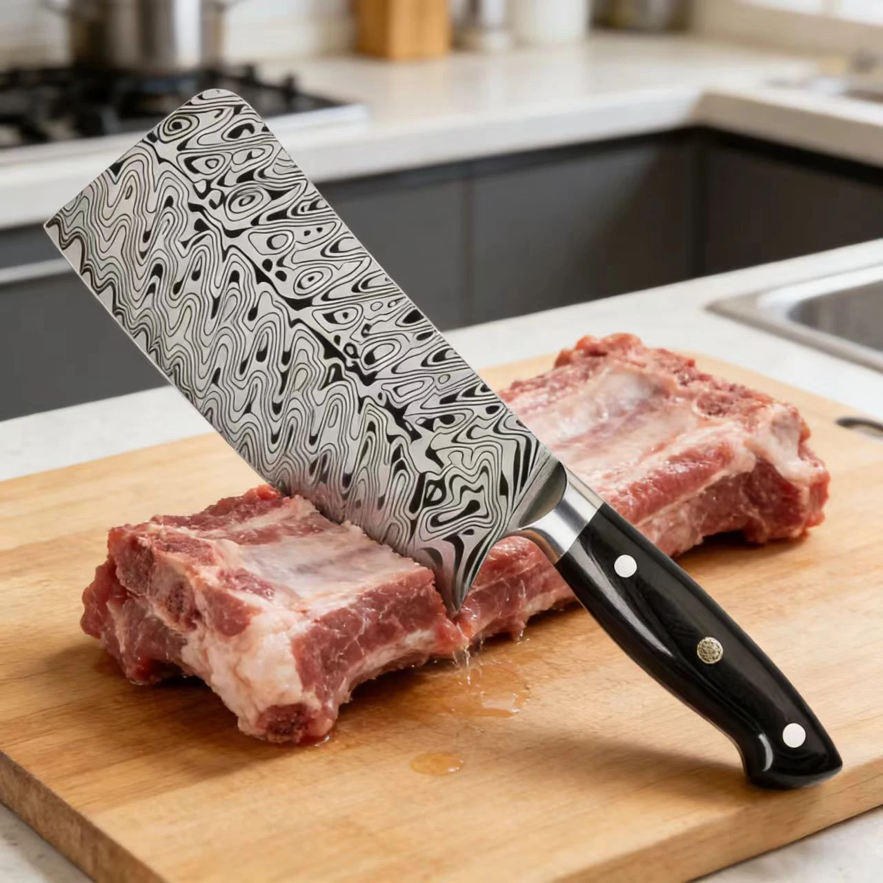 

6,7-дюймовый нож-измельчитель 5Cr15CoMoV, лезвие из нержавеющей стали, деревянная ручка, лазерный узор, кухонные ножи, инструменты для костного мяса и птицы