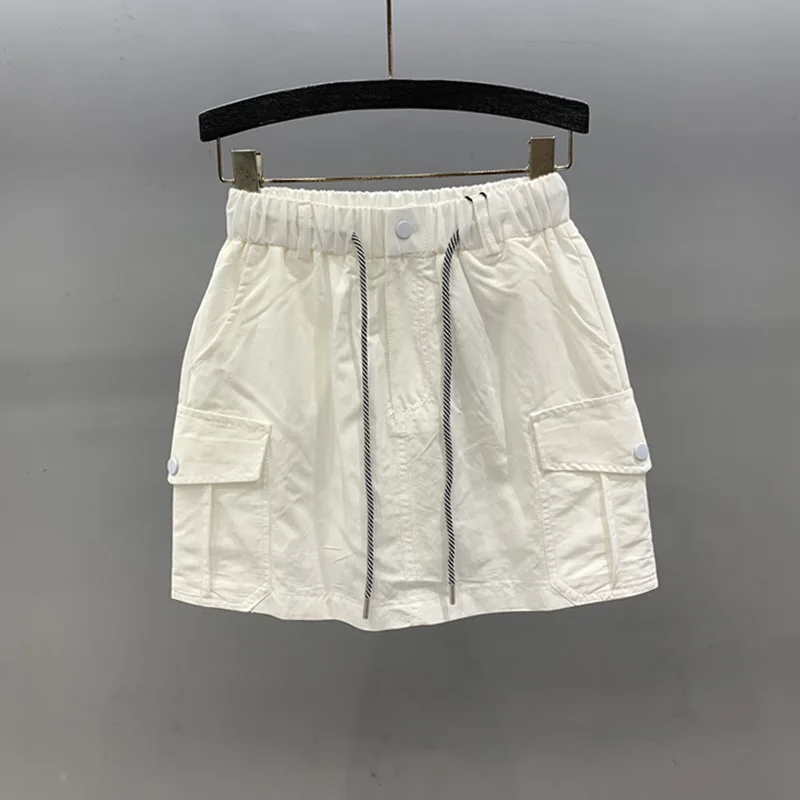 [ZOCI] Elastic High Waisted Drawstring Workwear Women 2024 Summer New Style Girl A-line Casual Hip Hugging Short Skirt