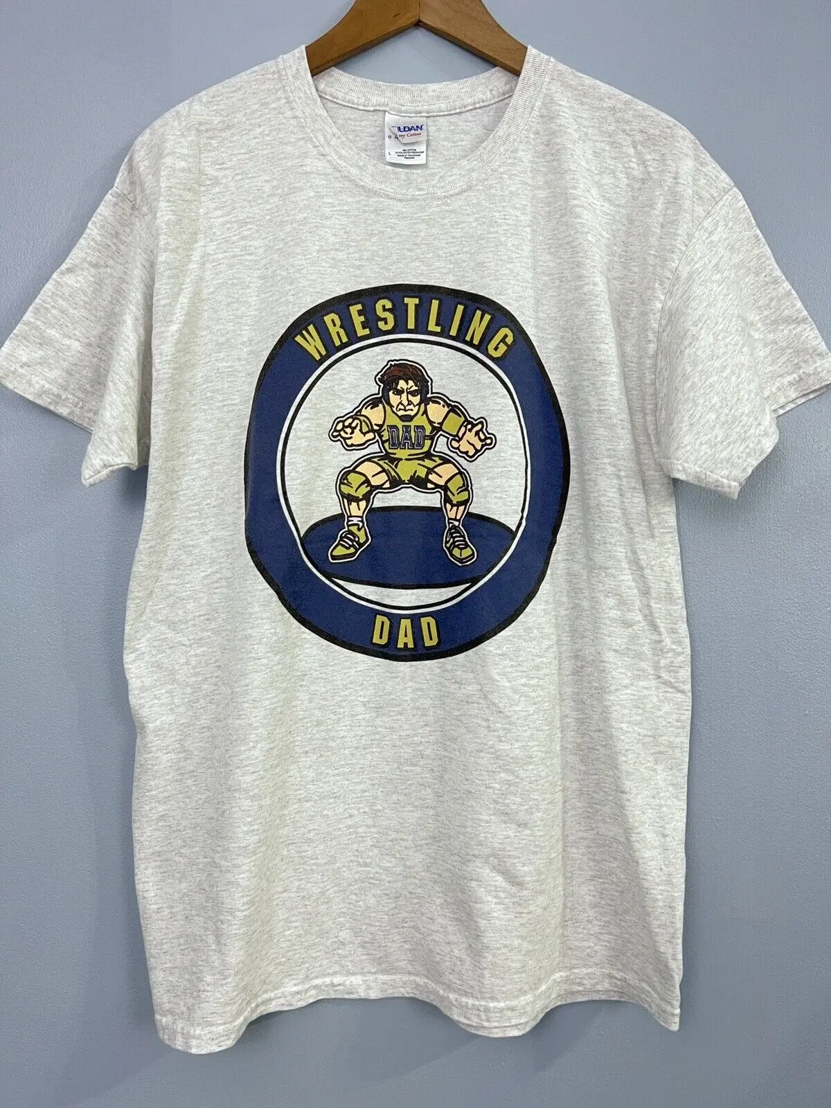 

Wrestling Dad T Shirt Double Sided Graphic Print Gray Proud Dad Sports Mens L