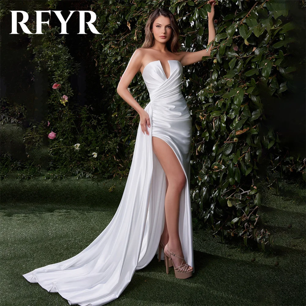 

RFYR Dubai White Elegant Evening Dress Pleats Trumpet Arabic Israel Prom Dress Sleeveless V-neck Formal Party Gown Customized