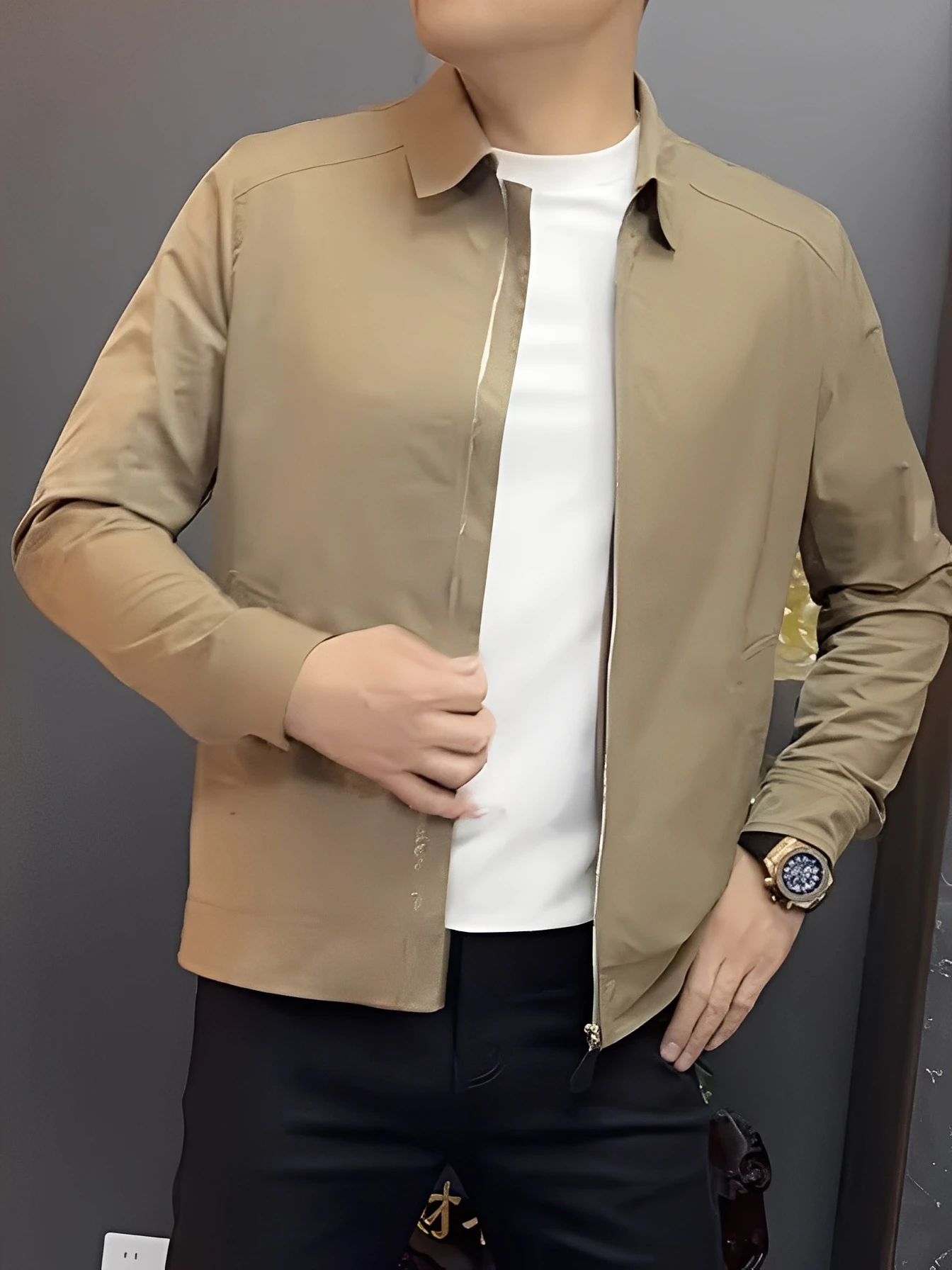 

Мужская модная приталенная куртка с воротником-стойкой, осенняя новинка 2025 года, в корейском стиле, повседневная, из антимикробного полиэстера