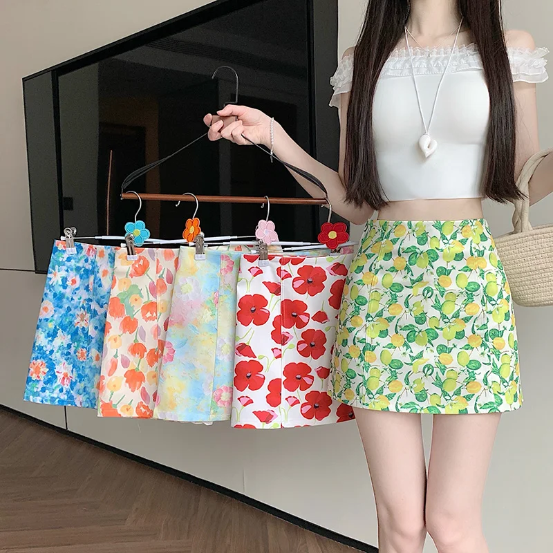 

Sexy Floral Printed Mini Skirt Women Summer Retro A Line Short Skirt Female Kawaii Beach Holiday Streetwear Faldas 2025 Y2k New