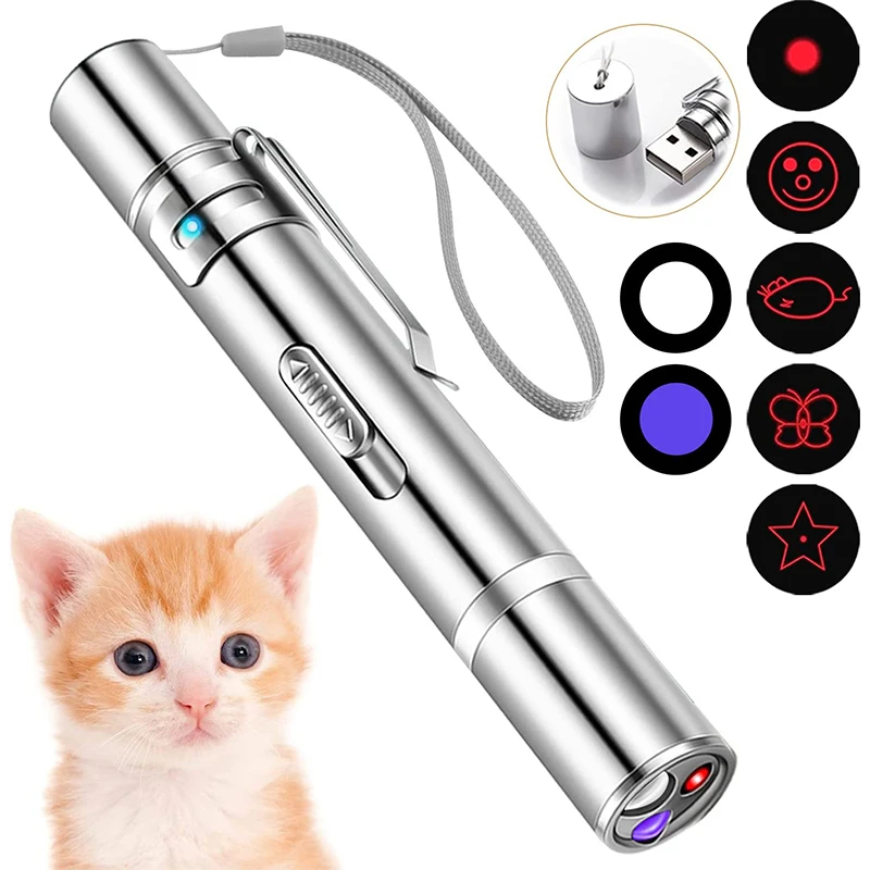 3 in 1 Cat Playing Pointer Pen USB Cat Torch Toy Red Purple White LED Light Rechargable Cat Laser Toys Flashlight Cat Toy