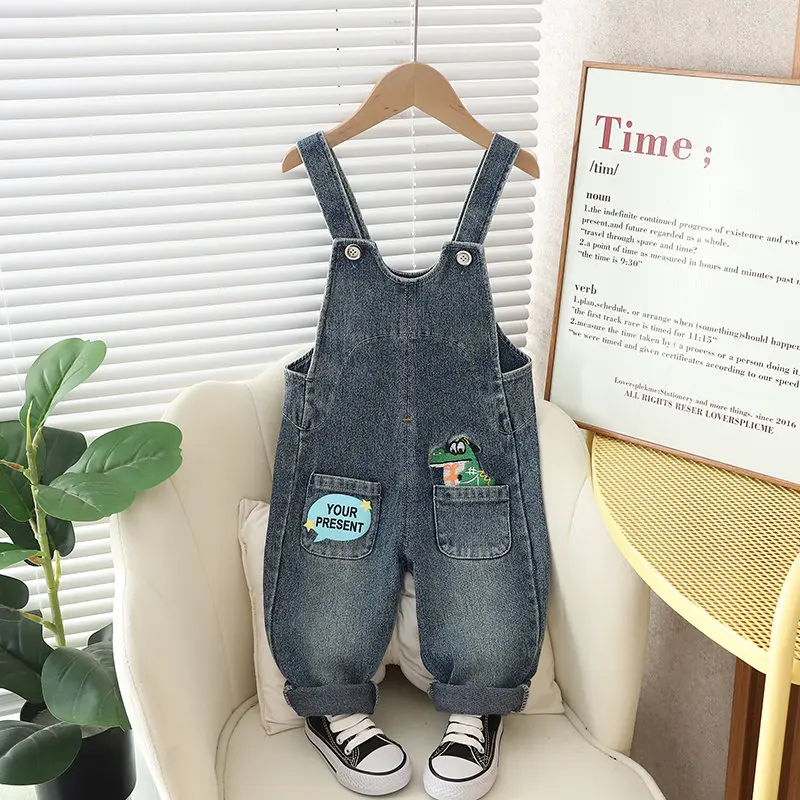 

Girls Fashion Denim Camisole Pants Kid Overall Long Pants 0-5 Years New Spring Autumn Cotton Cartoon Pattern Children Boys