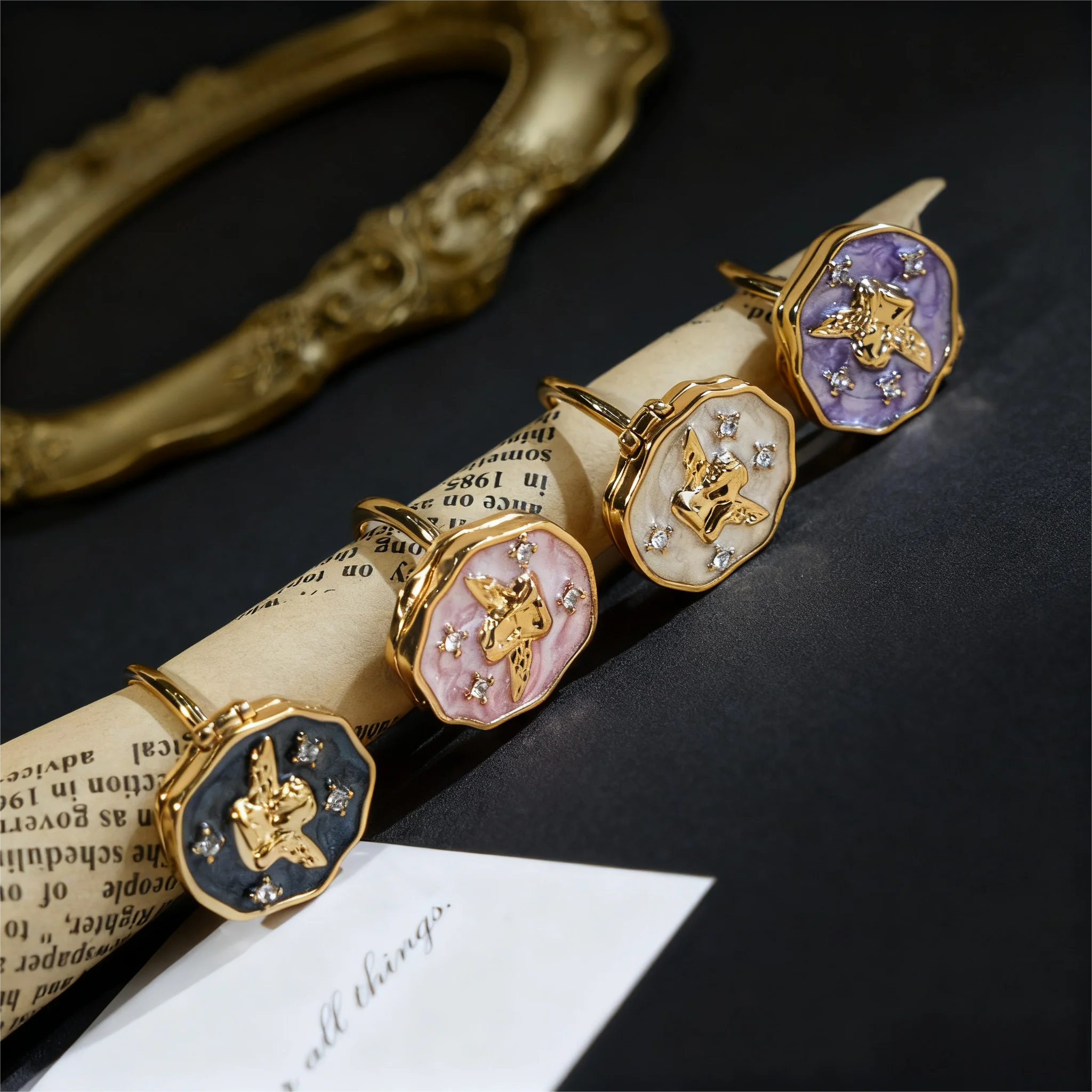 إطار خاتم صور ملون من Diamon Angel أنثى مجوهرات من الفولاذ المقاوم للصدأ تذكارية للنساء هدية حب عيد الحب #3