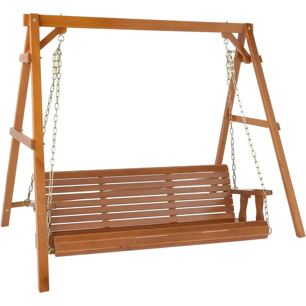 

Durable 880 lbs Capacity Outdoor Porch Swing with Stand, Suitable for Garden and Patio, Brown
