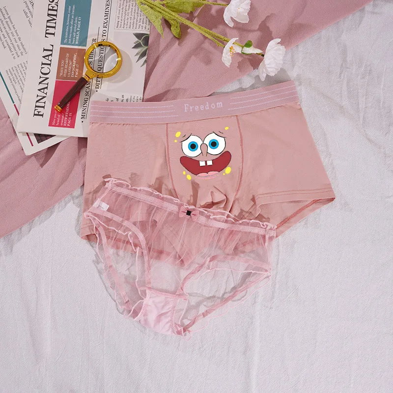 Couple Panties A Man and A Woman Sexy Pure Desire Cotton Cute Cartoon Ice Lace Transparent Sexy Wind The Same Paragraph Summer