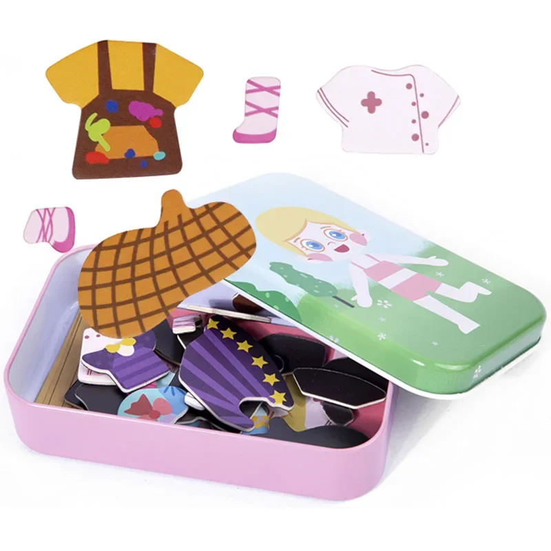 표정 변화 게임 철제 상자 자석 3D 퍼즐 어린이 드레스업 직소 퍼즐 초기 교육 상상력 장난감 소녀 선물