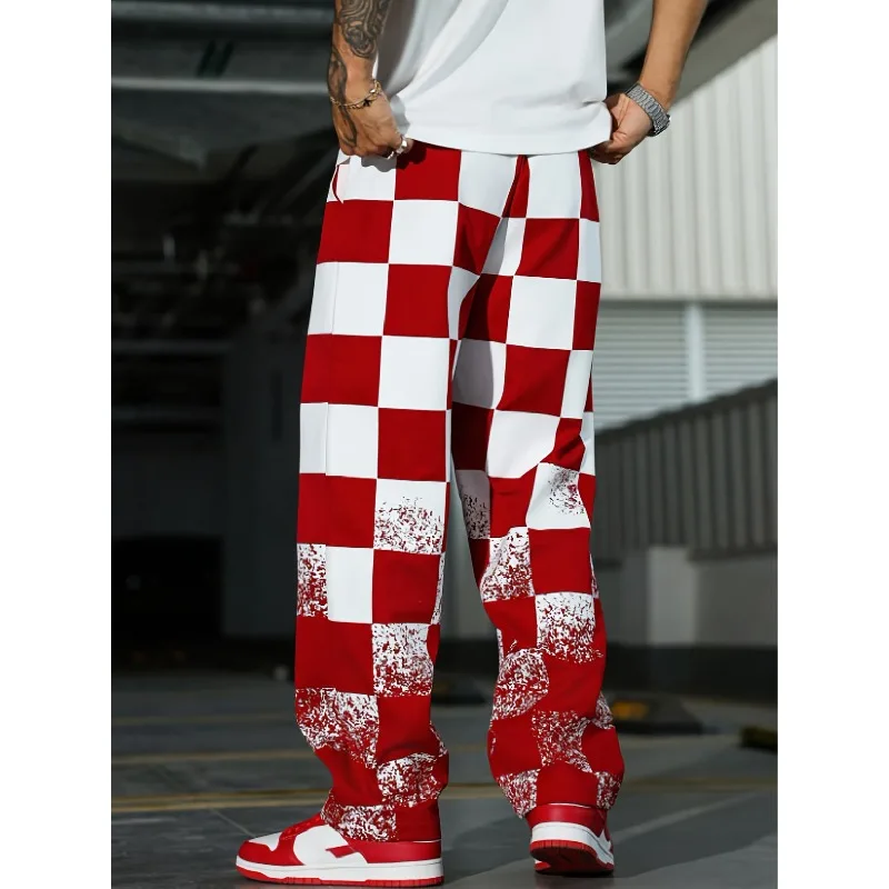 2026 Summer Hot Selling Red White Checkered Casual Loose Printed Pants, Adult and Children Plus Size Quick Drying Sports Pants