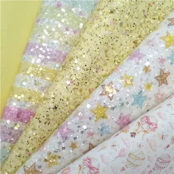 30X134CM Starts Stripes printed Chunky Glitter Faux leatherSheets Felt Backing Glitter For Bows Earrings DIY 21X29CM W609