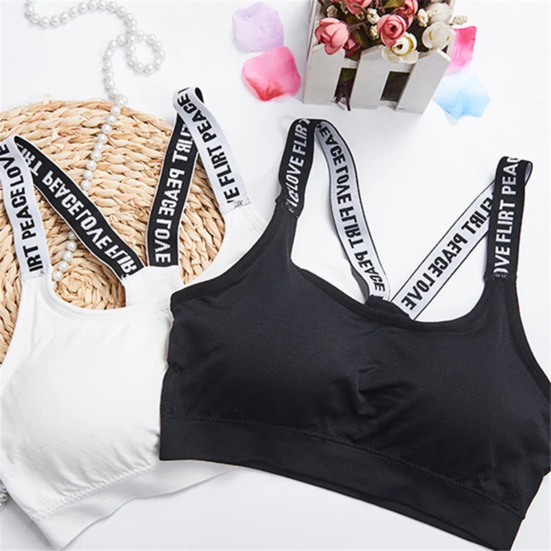 

Women Push Up Sports Bras Sport Bra Fitness Top Letters Bra Black White Running Gym Fitness Crop Top Women Fitness Crop Top