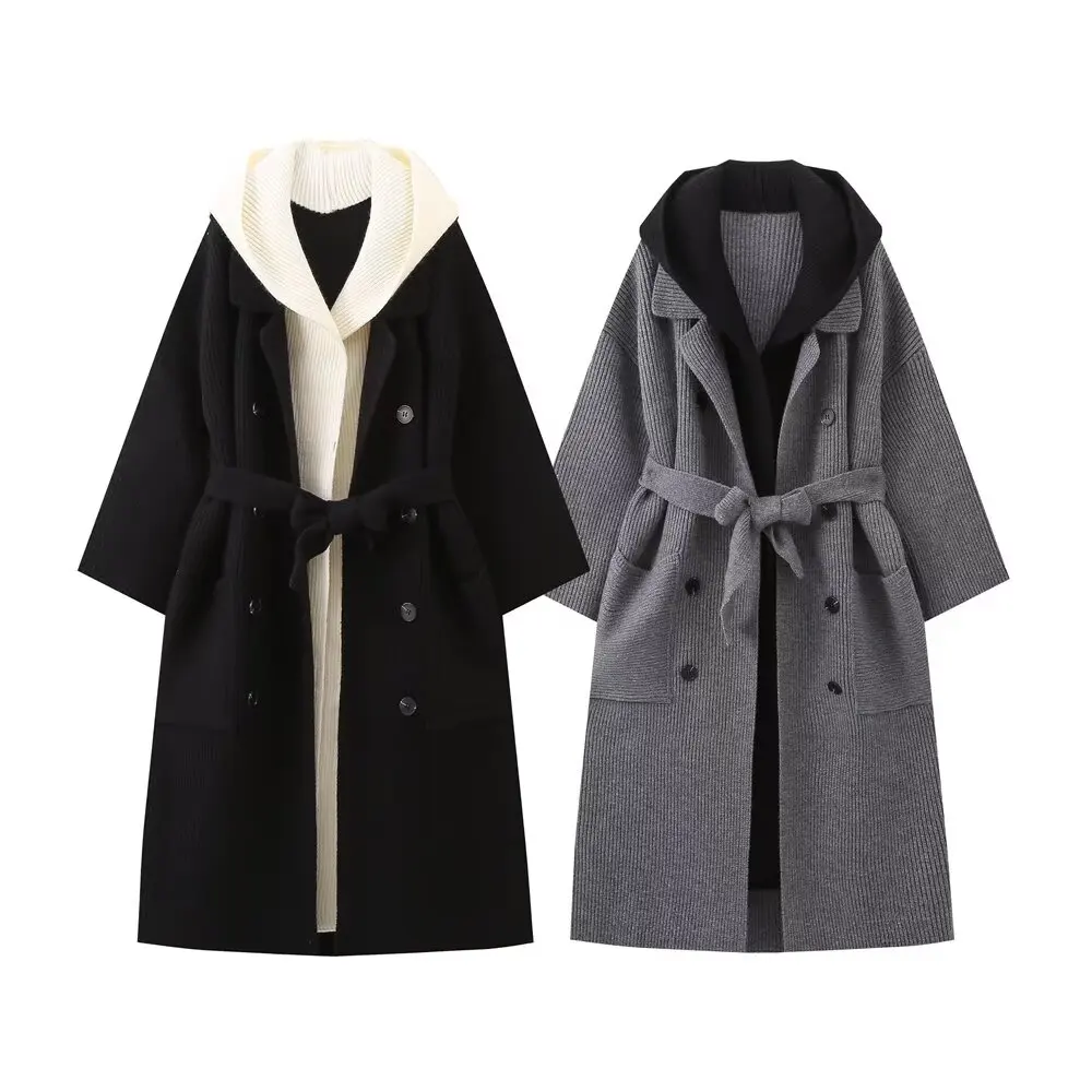 

HH TRAF Women New Fashion Casual Coats Solid Turn-Down Collar Long Sleeves Pockets Belt Double Breasted Autumn Coat Women Trendy