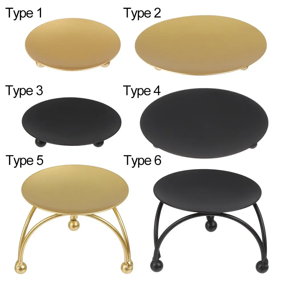 Nordic Style Candle Holder Black Gold Round Plate Candlestick Wrought Iron Craft Candelabra Wedding Festival Party Supplies Gift