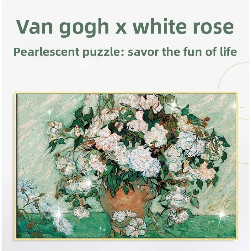 GUBU 1000피스 DIY 퍼즐 성인용 스트레스 해소 - 고흐 화이트 로즈 치료용 아트 장난감 - 교육용 어린이 가족 보드 게임