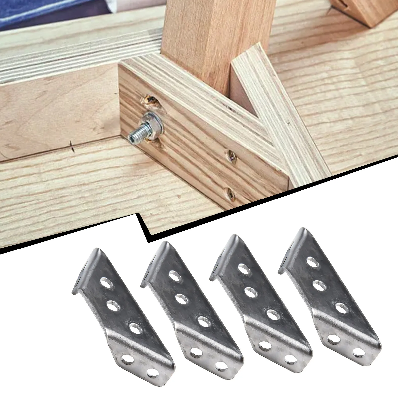 4pc Stainless Steel Angle Corner Brackets Multi-functional Thickened Right Angle Corner Stand 3 Sided Fixed Brackets Connector