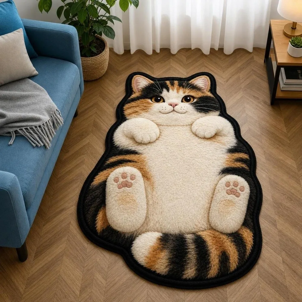 Soft 2D Cat-Shaped Area Rug Non-Slip Easy to Clean Home Decor Carpet Anti-fouling Cartoon Carpet Bedrooms