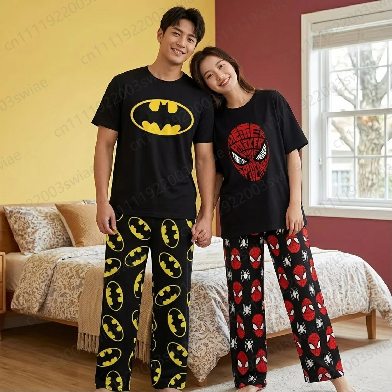 Conjunto de Pijama de Verano 2026 para Parejas, Diseño de Batman y Spider-Man, Camiseta y Pantalones Cortos, Ropa de Dormir