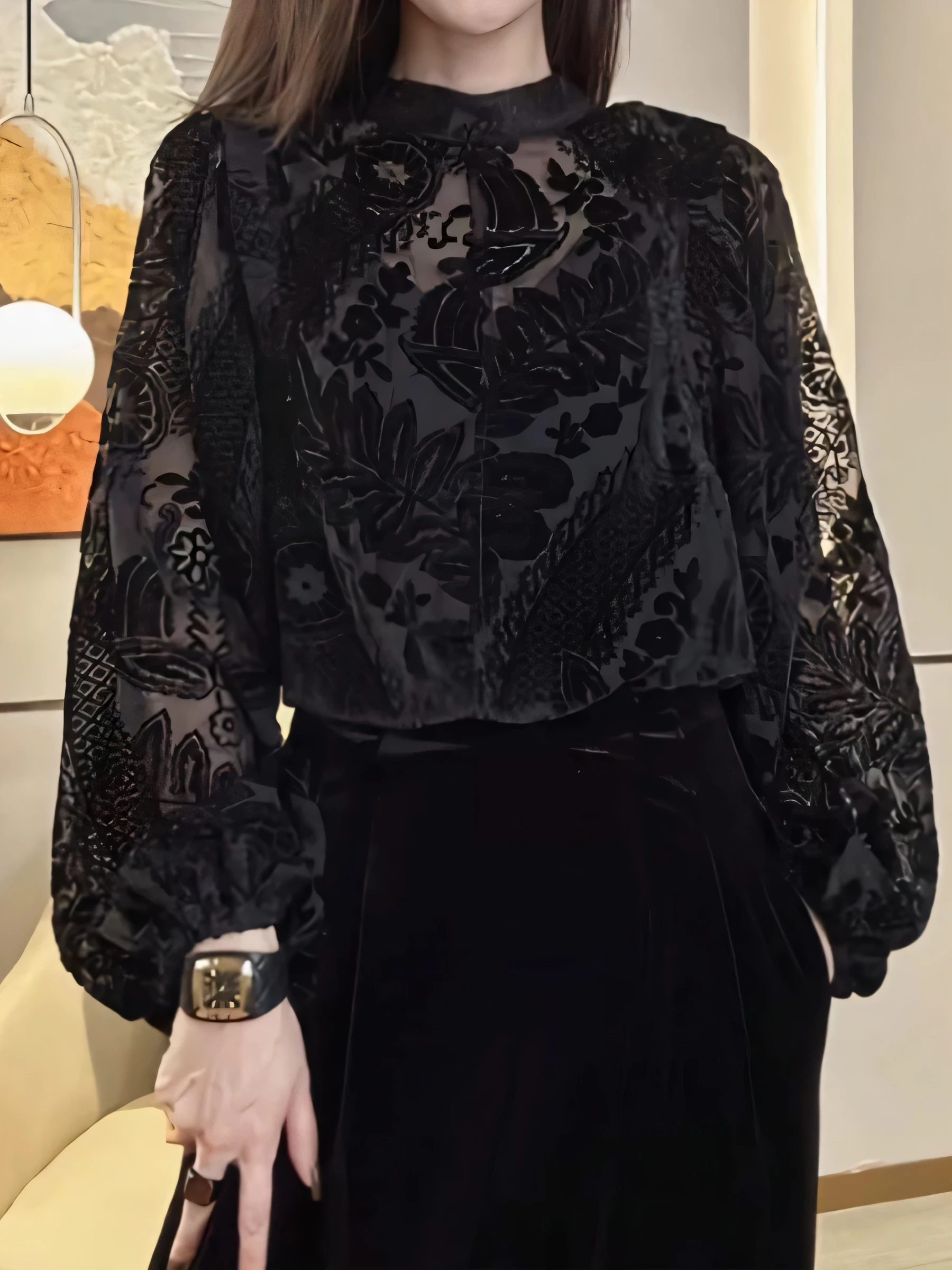 Fashionable Lace Base Shirt Women's Autumn Winter High End Inner Wear Elegant Unique Top Korean Style Velvet Long Sleeve roun...