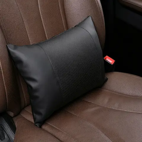 Luxury Nappa Leather Car Lumbar Support Cushion Waist Pillow Backrest Seat Driver Travel Back Support Auto Interior Accessories