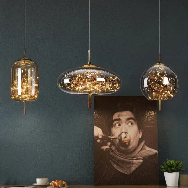 Bild 4: Nordic Luxus Alle Tag Stern LED Anhänger Lampe Restaurant Küche Schlafzimmer Wohnzimmer Kaffee Shop Glas Kronleuchter Hause Licht Dekor