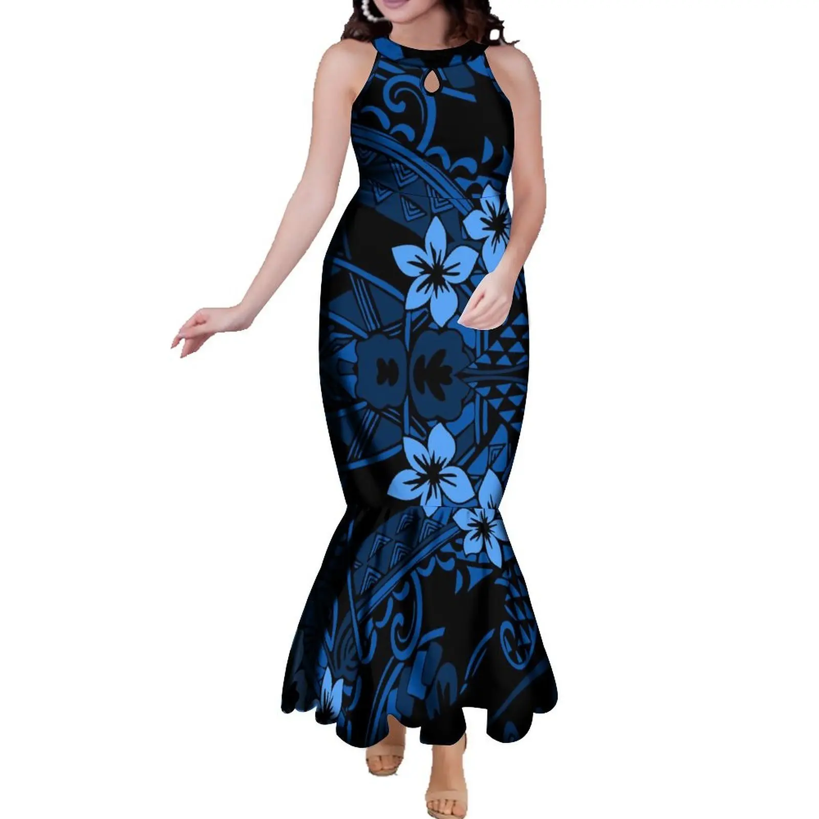 Verão de manga curta polinésia casal festa moda conjunto feminino vestido retro masculino casual gola alta camisa