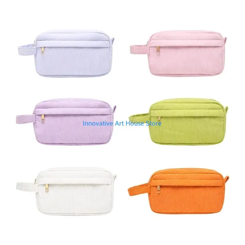 E1PC Portable Ribbed Fabric Makeup Bag with Side Carry Loop, Closure for Touch-Up Kits, Desk Use, and Travel Needs