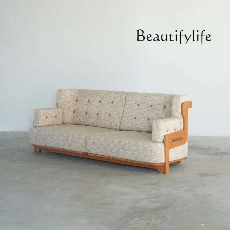 

Medieval solid wood sofa, home backrest sofa, modern simple casual wabi sofa