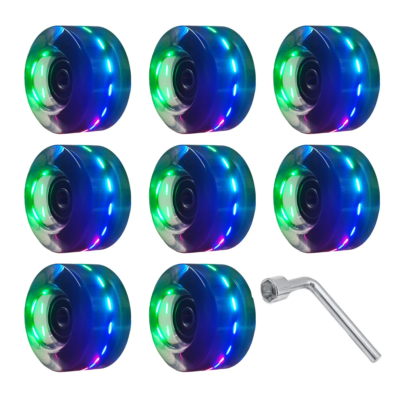 8 Pieces LED Flash Roller Skating Wheels with White Pink Purple Colorful Light Colors for Kids Adults Indoor Outdoor ABEC9 608rs