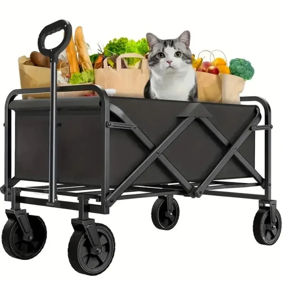 

Heavy Duty Foldable Utility Wagon Cart 220 lbs Capacity Portable Collapsible Outdoor Beach Garden Trolley with 360° All Terrain