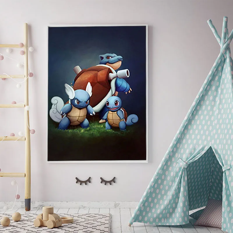 Classic Anime Pokemon Kawaii Bulbasaur Charmander Squirtl Evolution Poster Kids Bedroom Art Watercolor Pictures Canvas Painting