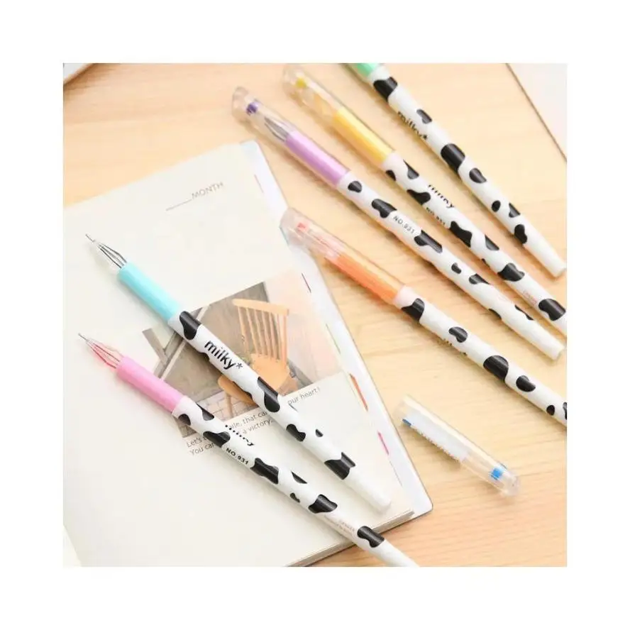 12 Pcs Random Diamond Gel Pen Creative Stationery Milky Cow Diamond Pen Gel Cartoon Stationery Student Supplies