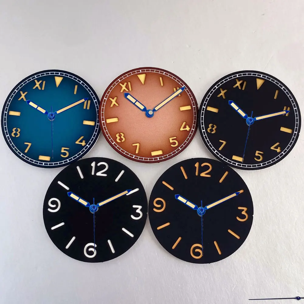 Tandorio 35mm Vintage Blue Black Brown California Watch Dial Face Hands Set Green Lume Fit NH35 NH36 ETA2824 PT5000 Miyota 8215