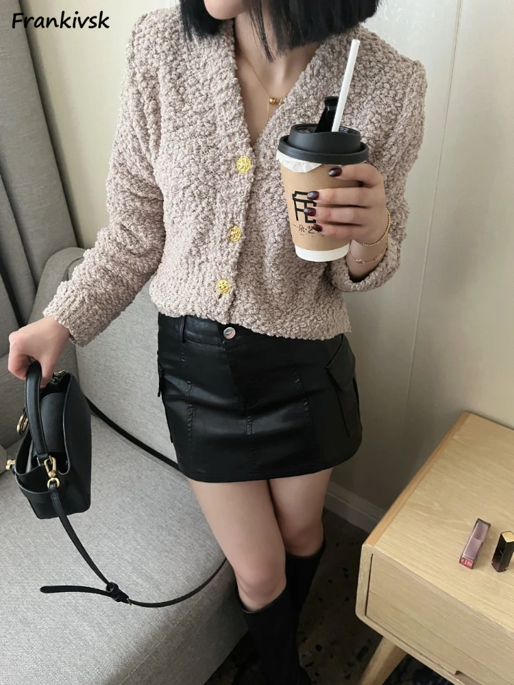 

5 Color Cardigan Women Autumn Korean Commuting Style V-neck Knitted Casual Simple Gentle Ladies Sequined Button