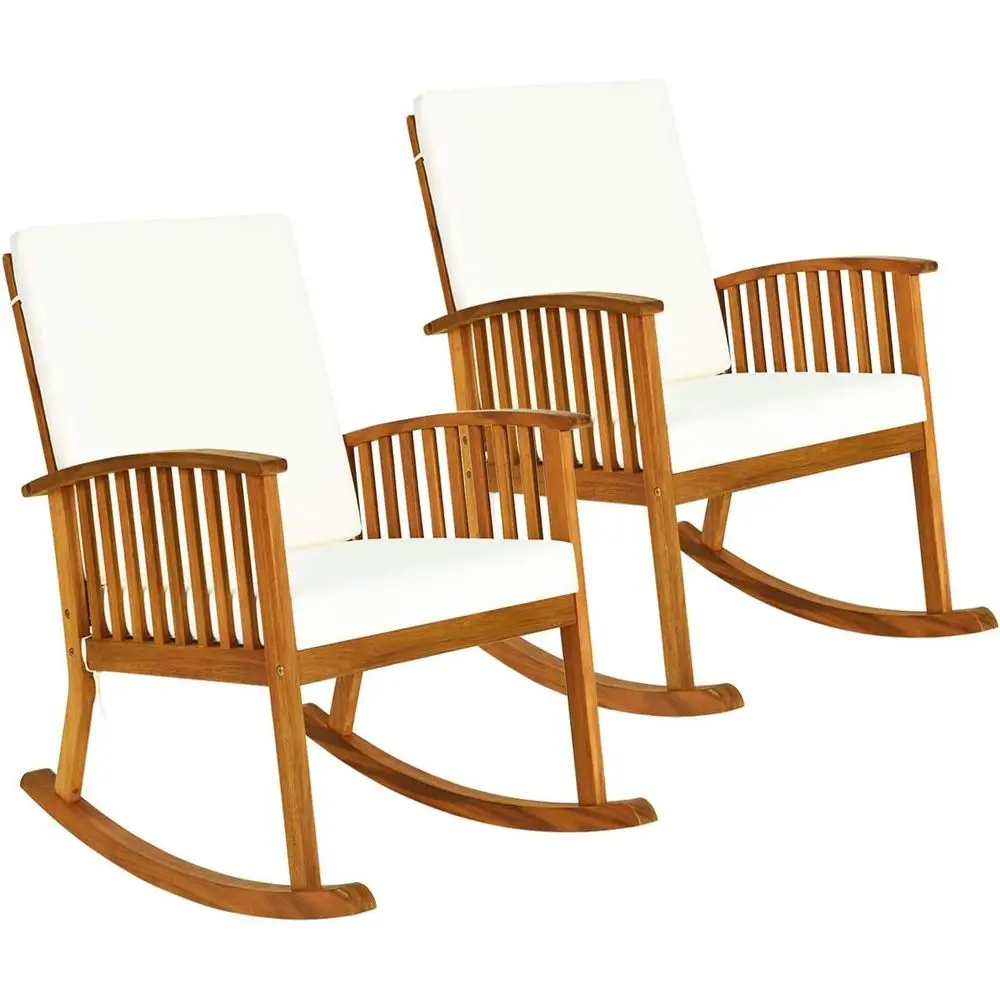 

Set of 2 Acacia Wood Outdoor Rocking Chairs with Removable Cushions for Patio, Garden, or Indoor Use