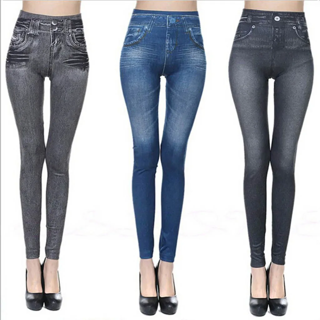 2024 Women‘s Casual Tight Imitation Jeans Spring And Summer Slim Fashion Elastic Pencil Pants Warm Winter Leggings Jeggings