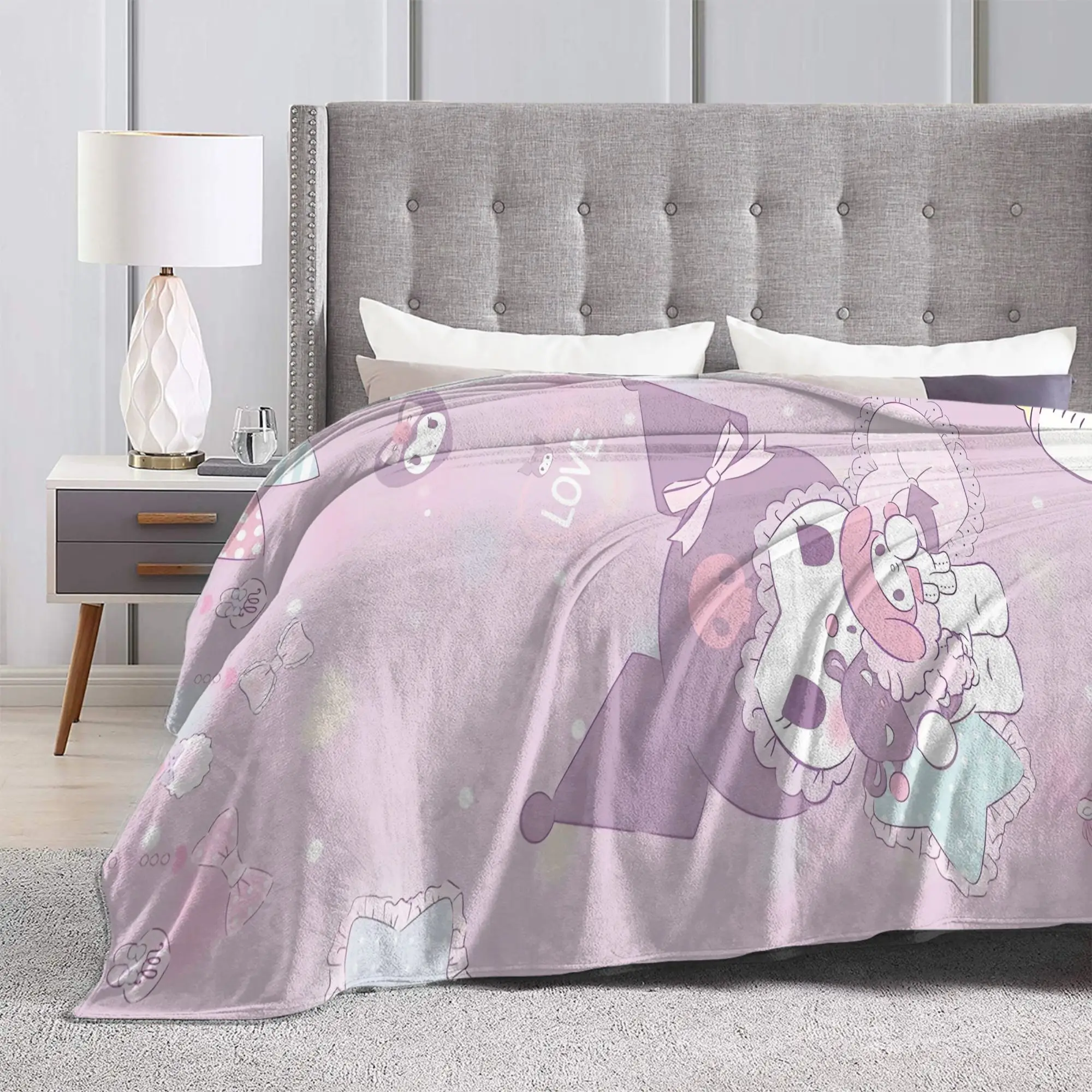 Kuromi Baku بلدي ميلودي بطانيات محبوكة الصوف الكرتون خفيفة الوزن رقيقة رمي البطانيات للسفر في الهواء الطلق غرفة نوم لحاف