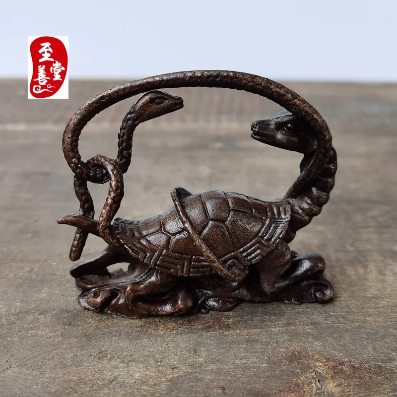 Antique Collection: Old Patina Alloy Bronze Living Room Decorative Ornament - Mythical Creature Xuanwu6x5CM