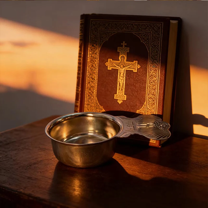 Stainless Steel Orthodox Holy Water Scoop Blessing Cup for Church Liturgy Religious Ritual Home Altar Devotion Christian Gift