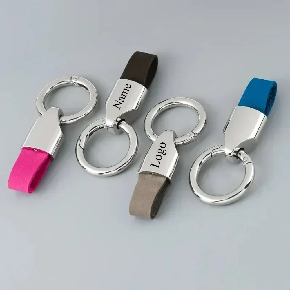 

Retro Vintage Keyring Custom Logo Name Car Key Chain Laser Engrave Nubuck Leather Personalized Keychain for Men and Women Gift