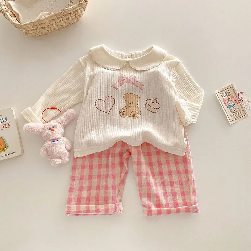 MILANCEL New Girls Pants  9M-5T Cute Pink Grid Kids Trousers Loose Summer Korean Children's Clothes