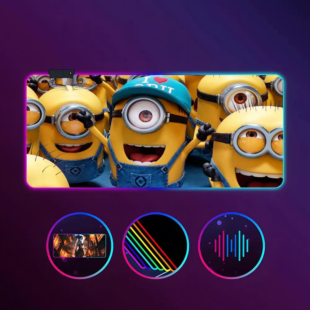 

Милый коврик для мыши с мультипликационным аниме M-Minions RGB светящийся 1000x500 мм большой Настольный коврик нескользящий очень большой игровой офисный коврик для мыши