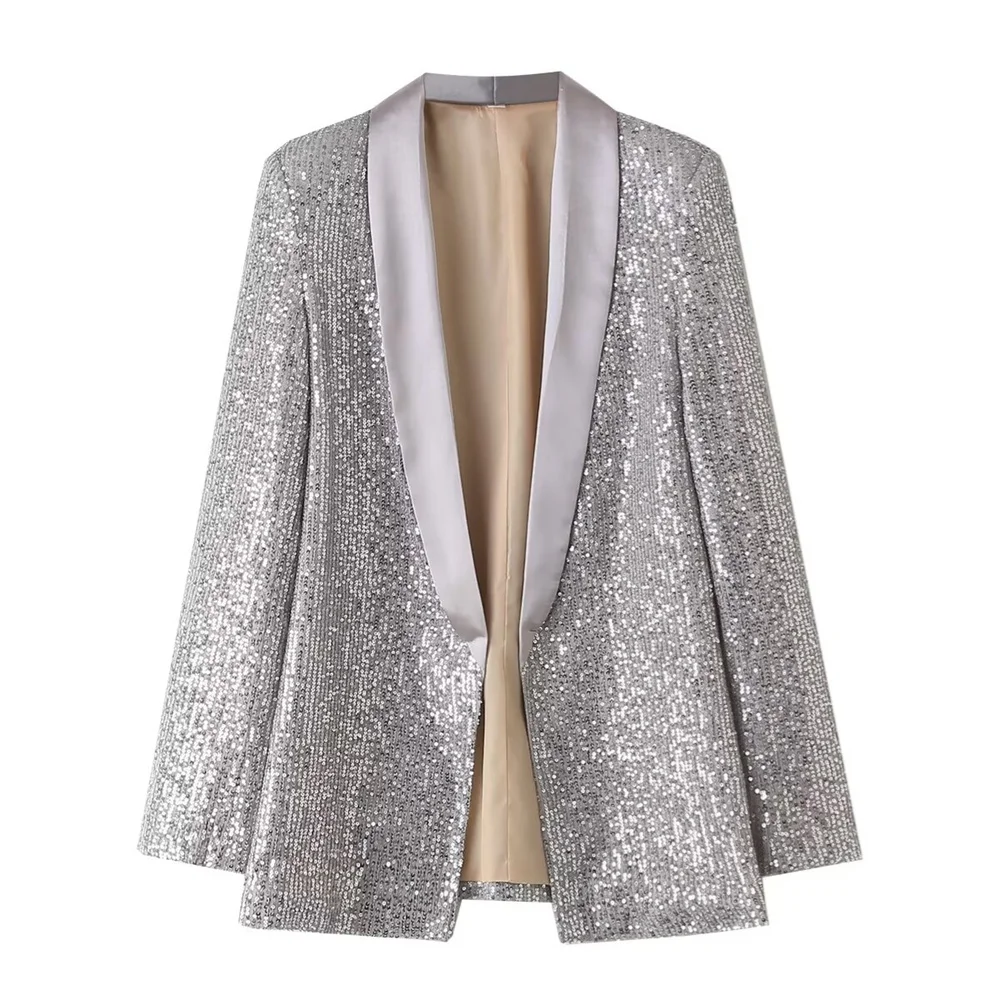 Taop&Za 2024 Spring New Product Women\'s Fashion and Casual Versatile Sequin Decorative Suit Coat