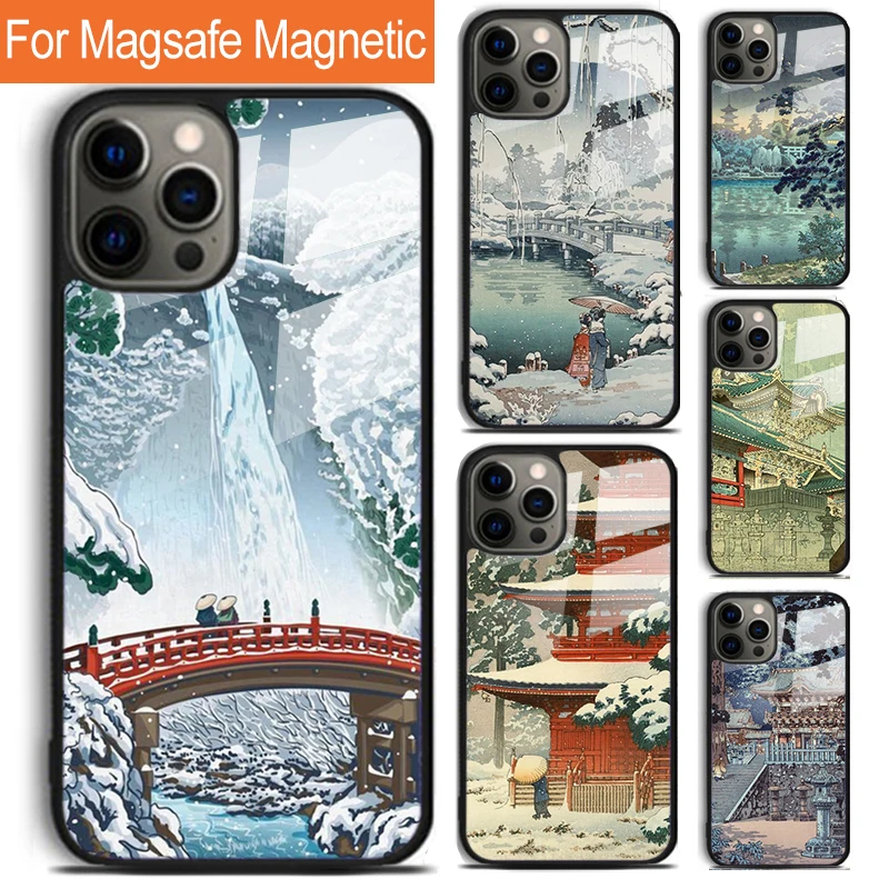 Ukiyo-e Japanese Style Art Phone Case For iPhone 16 15 14 13 12 11 Pro Max Plus Magsafe Magnetic Wireless Charging Cover