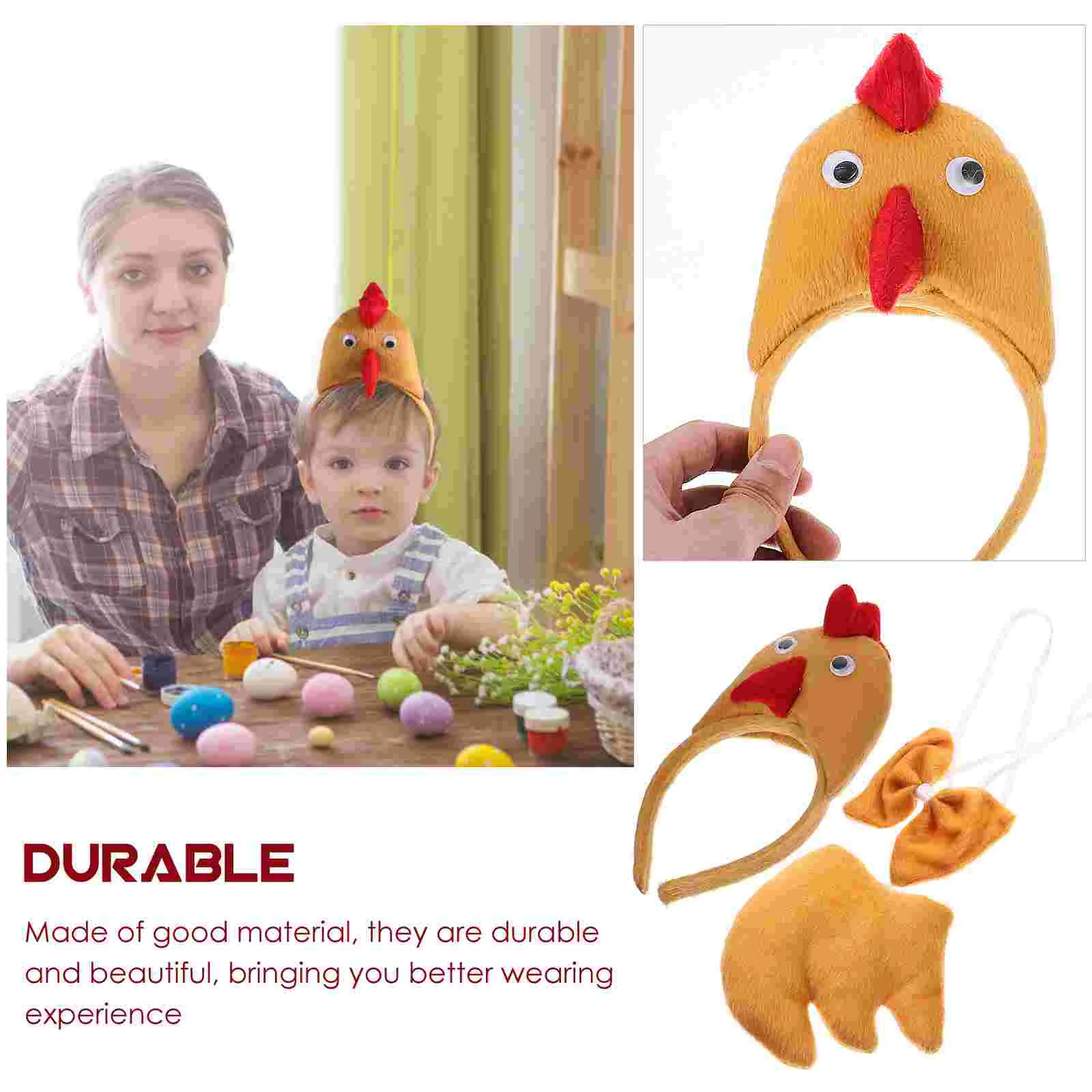 Three-dimensional Chicken Three-piece Set Easter Headbands Party Bow Tie Plush Headwear Hairband Inflatable Halloween Costume