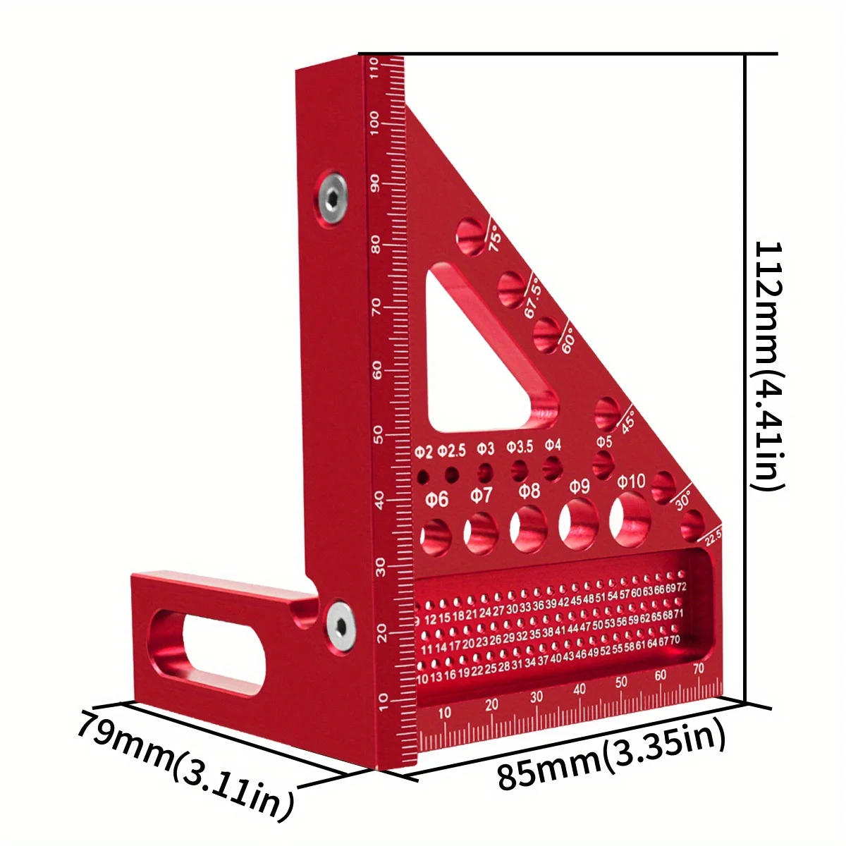 Righello di misurazione multiangolo 3D esteso Goniometro quadrato per la lavorazione del legno con perno per intestino, strumento di misurazione per layout triangolare mitra in alluminio